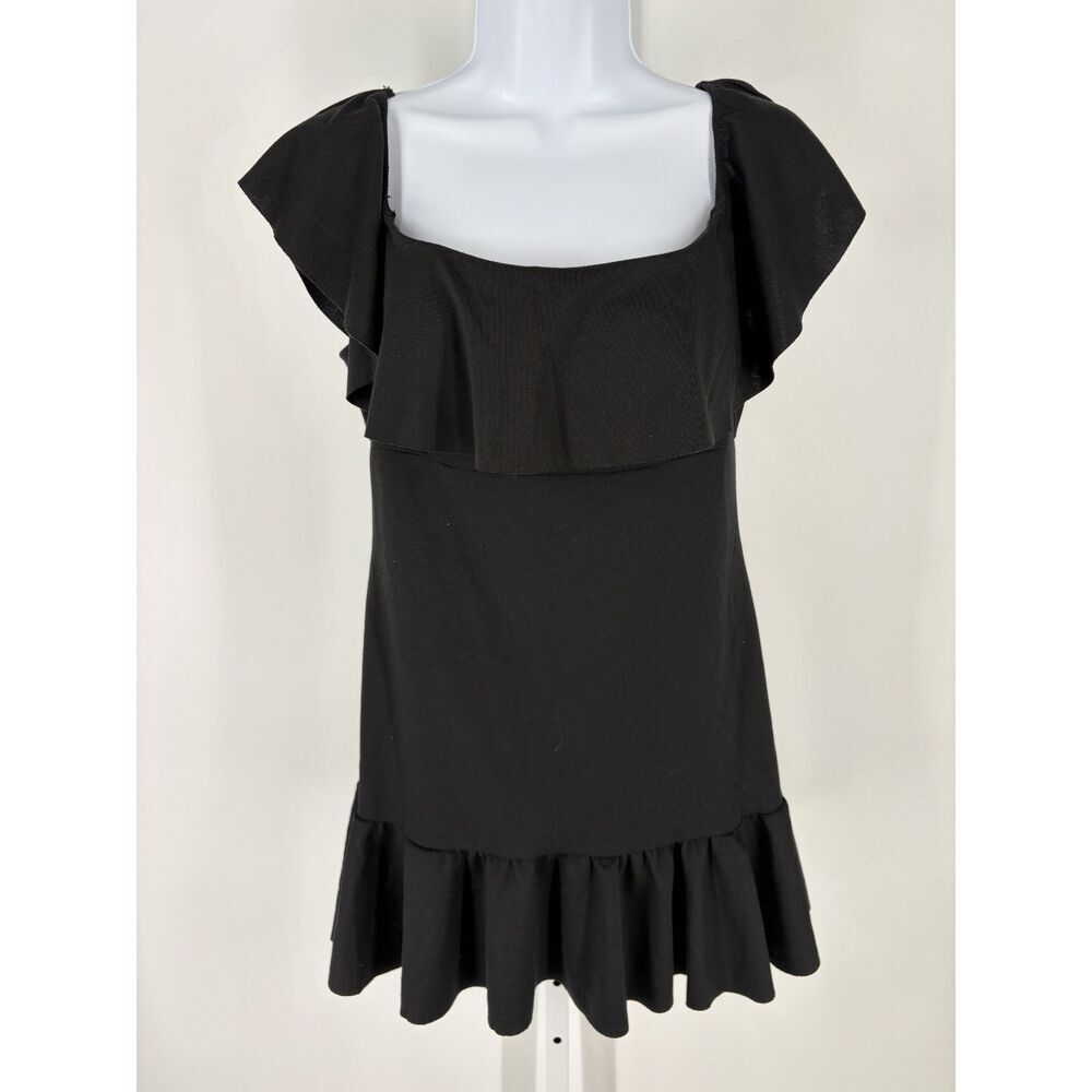 Urban Outfitters Black Ruffle Mini Dress | Flutter Sleeve Square Neck Fit